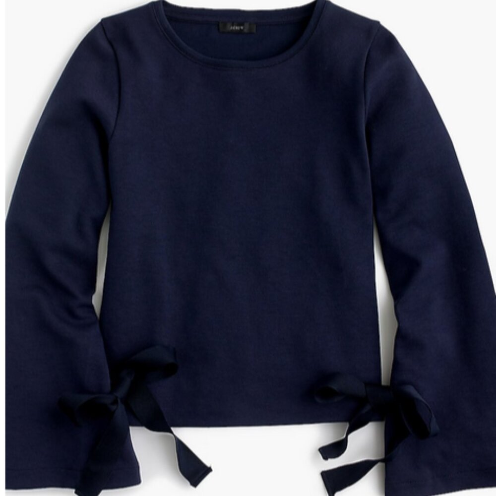 J. Crew navy tie-sleeve sweatshirt sz L--SOLD OUT ON J. CREW SITE